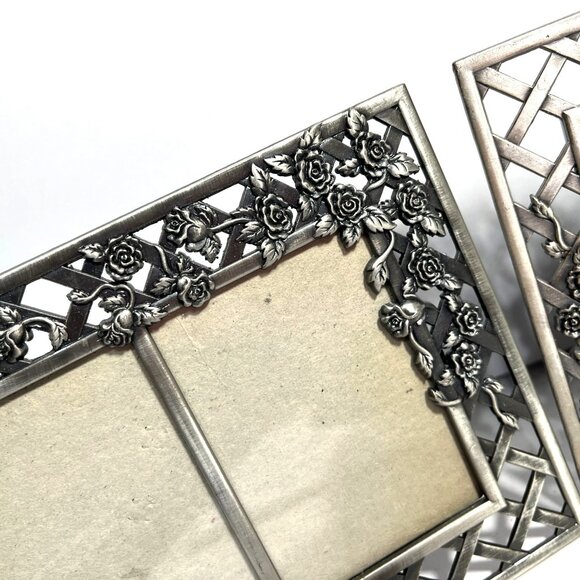 Vintage Pewter Floral Rose Vine Double Picture Frame set of 2 - Picture 6 of 8